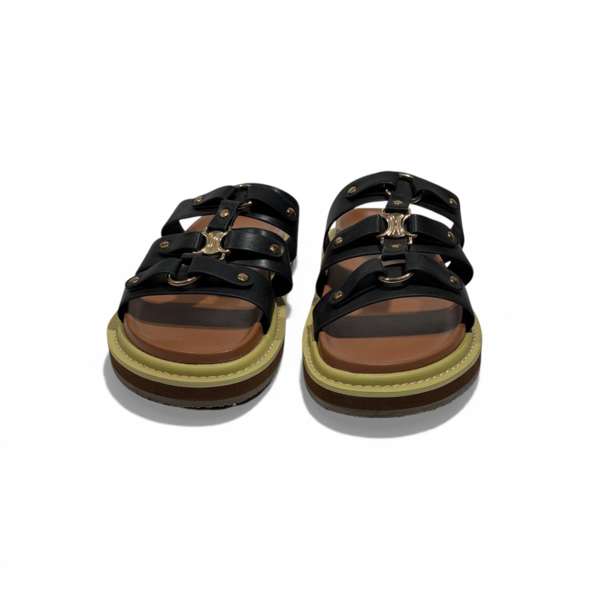 Celine Multi-Strap Leather Sandals – Black Luxury Designer Slides 🖤✨ | Premium Summer Comfort Sandals