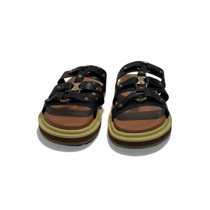 Celine Multi-Strap Leather Sandals – Black Luxury Designer Slides 🖤✨ | Premium Summer Comfort Sandals