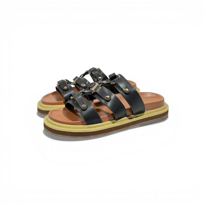 Celine Multi-Strap Leather Sandals – Black Luxury Designer Slides 🖤✨ | Premium Summer Comfort Sandals