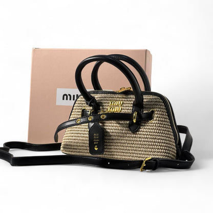 Miu Miu Mini Raffia Bag – Black Leather Trim & Gold Details 🖤🌿