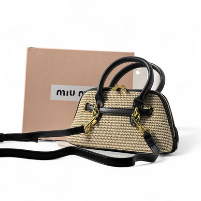 Miu Miu Mini Raffia Bag – Black Leather Trim & Gold Details 🖤🌿