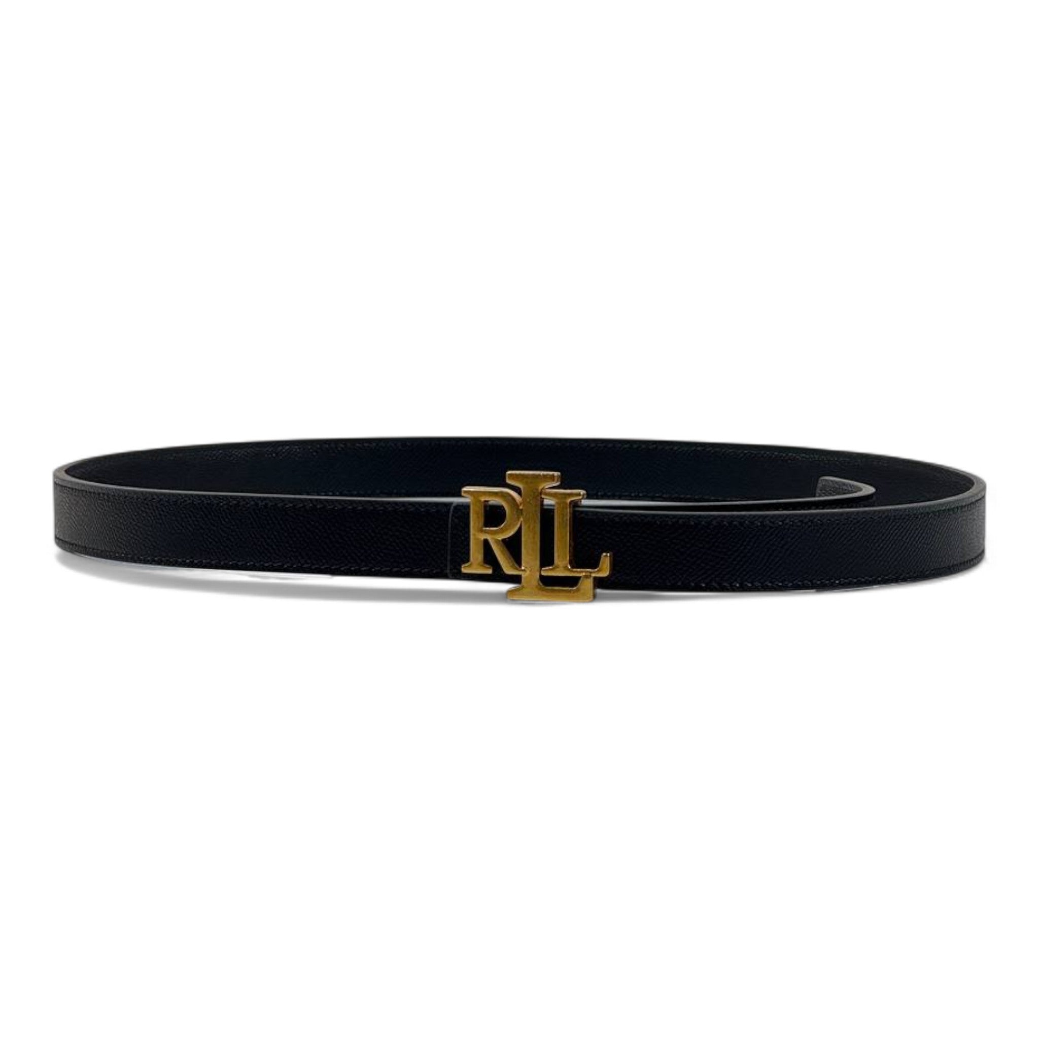 🖤✨ Ralph Lauren Black Leather Belt with Gold RL Logo Buckle – 115cm 👑💎