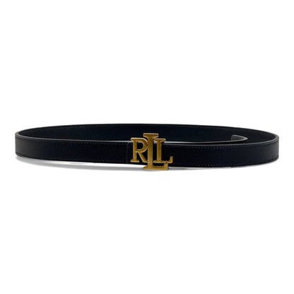 🖤✨ Ralph Lauren Black Leather Belt with Gold RL Logo Buckle – 115cm 👑💎