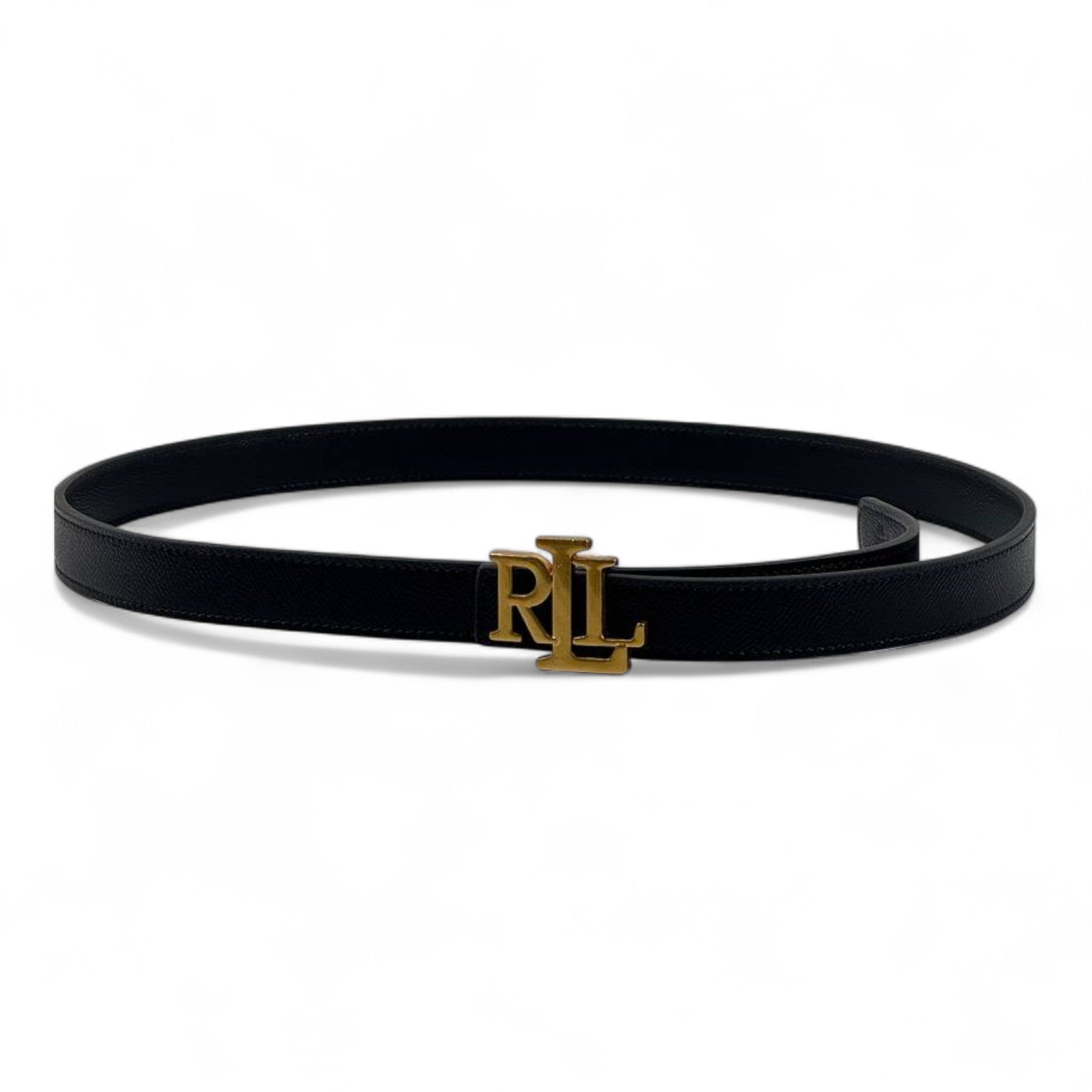 🖤✨ Ralph Lauren Black Leather Belt with Gold RL Logo Buckle – 115cm 👑💎