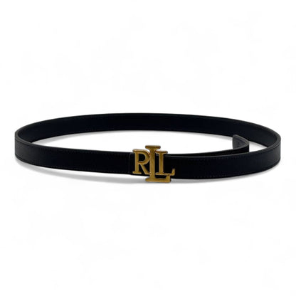 🖤✨ Ralph Lauren Black Leather Belt with Gold RL Logo Buckle – 115cm 👑💎