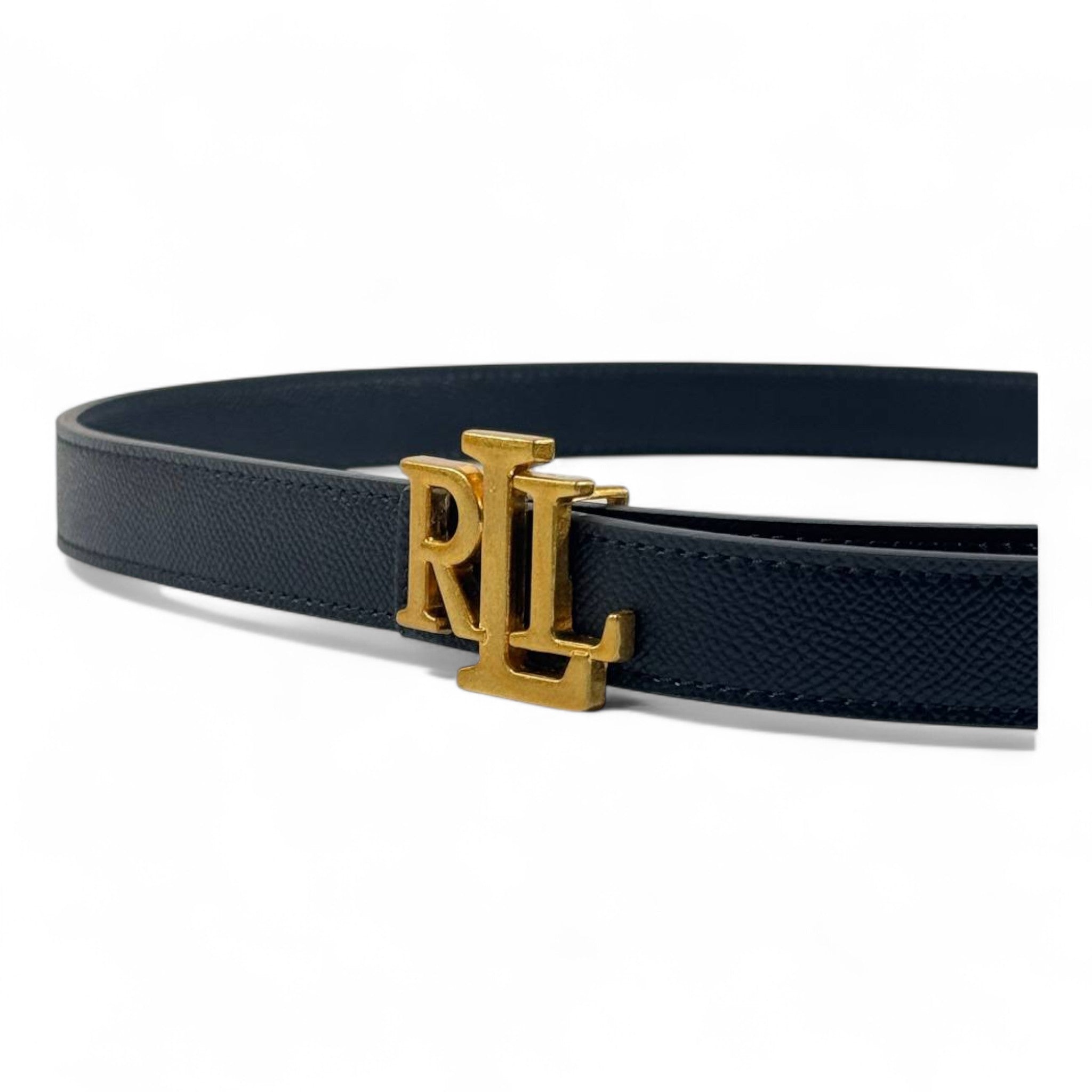 🖤✨ Ralph Lauren Black Leather Belt with Gold RL Logo Buckle – 115cm 👑💎