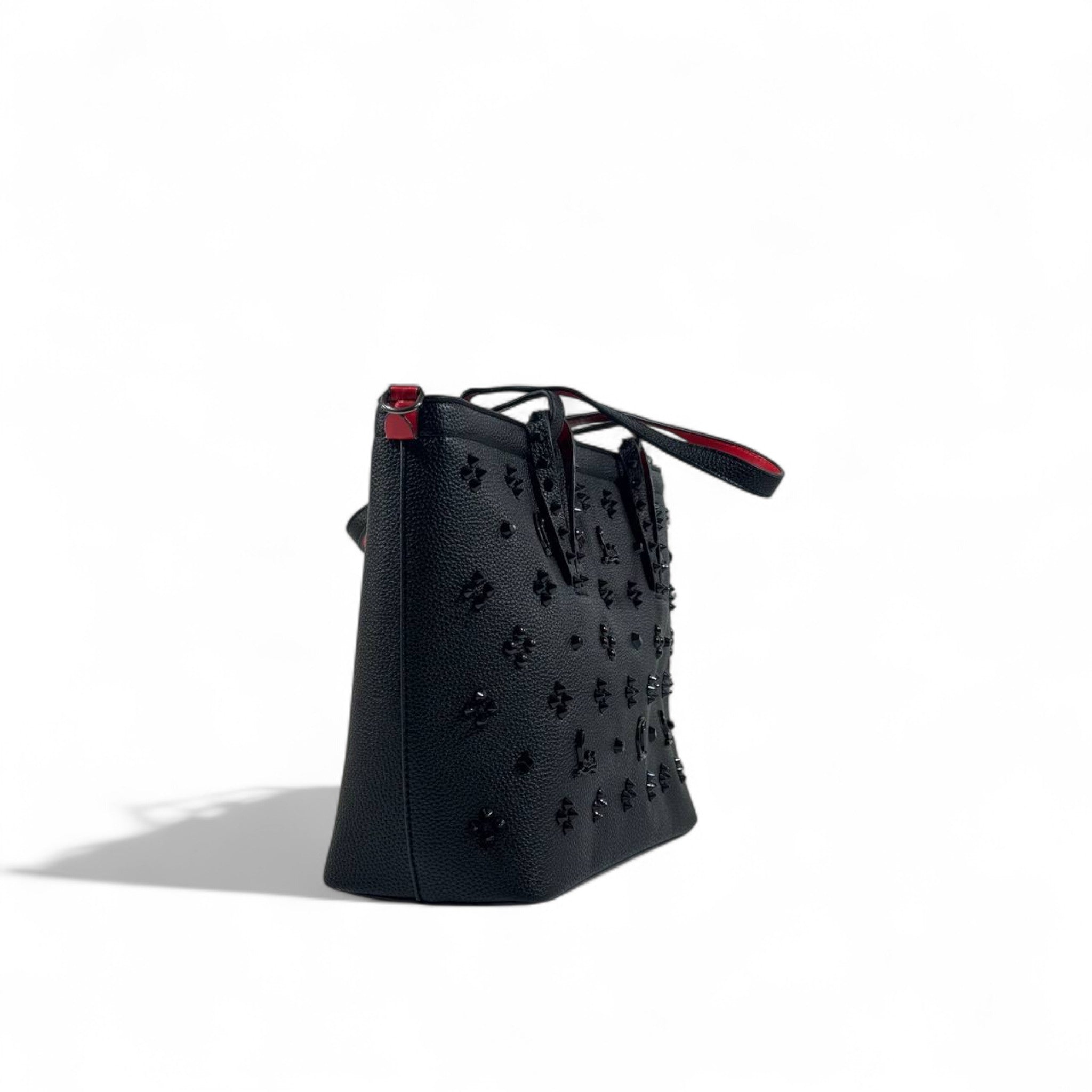 👜✨ Christian Louboutin Black Studded Tote with Red Sole Accent & Matching Pouch 👑👠