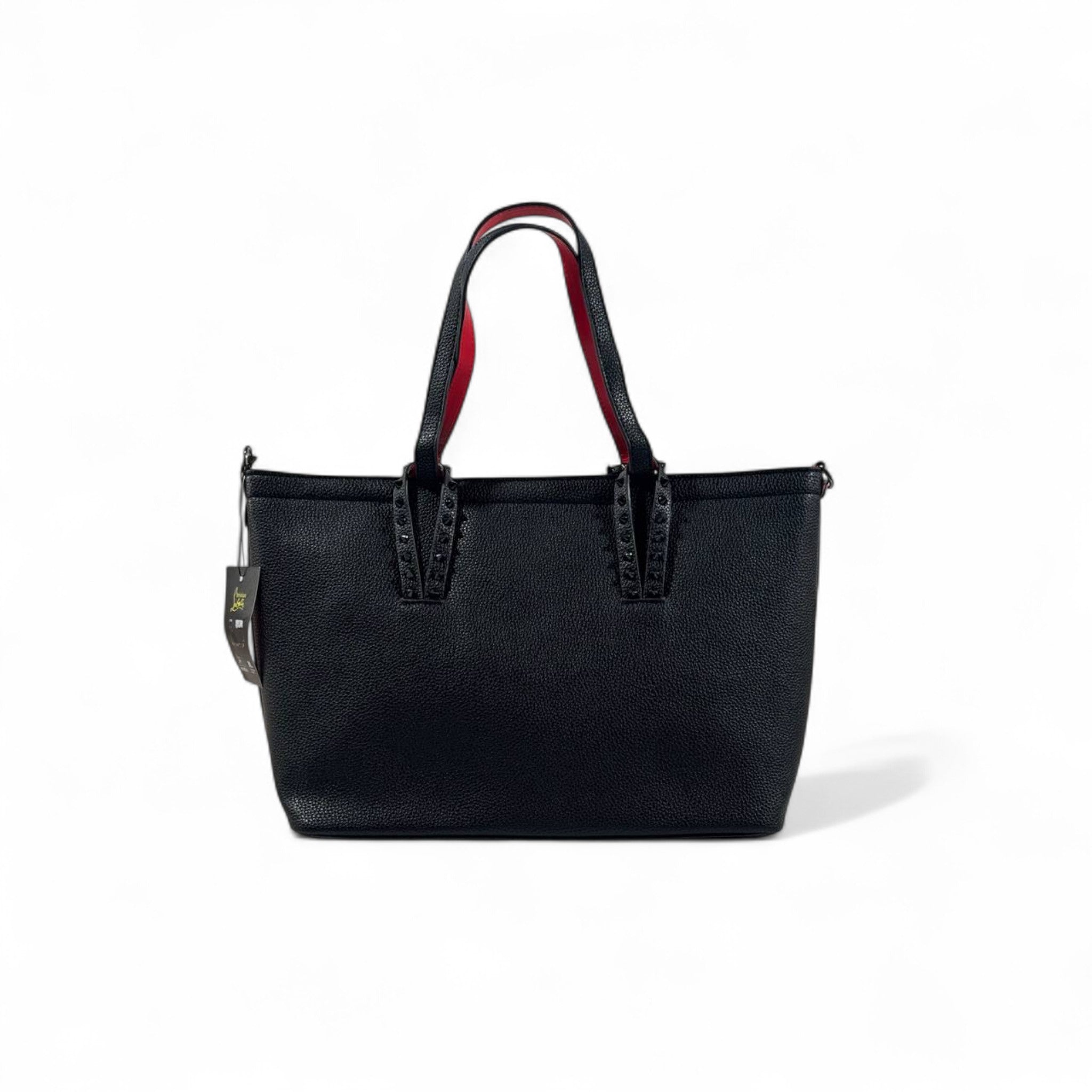 👜✨ Christian Louboutin Black Studded Tote with Red Sole Accent & Matching Pouch 👑👠