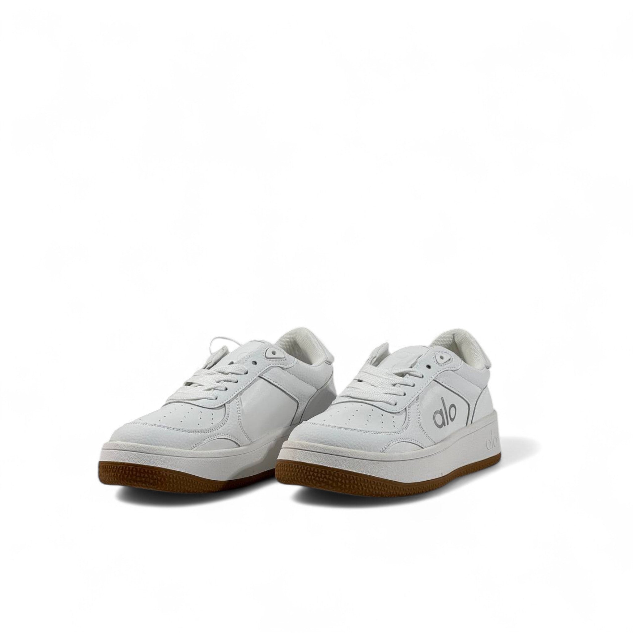 Alo White Leather Sneakers – Unisex with Gum Sole