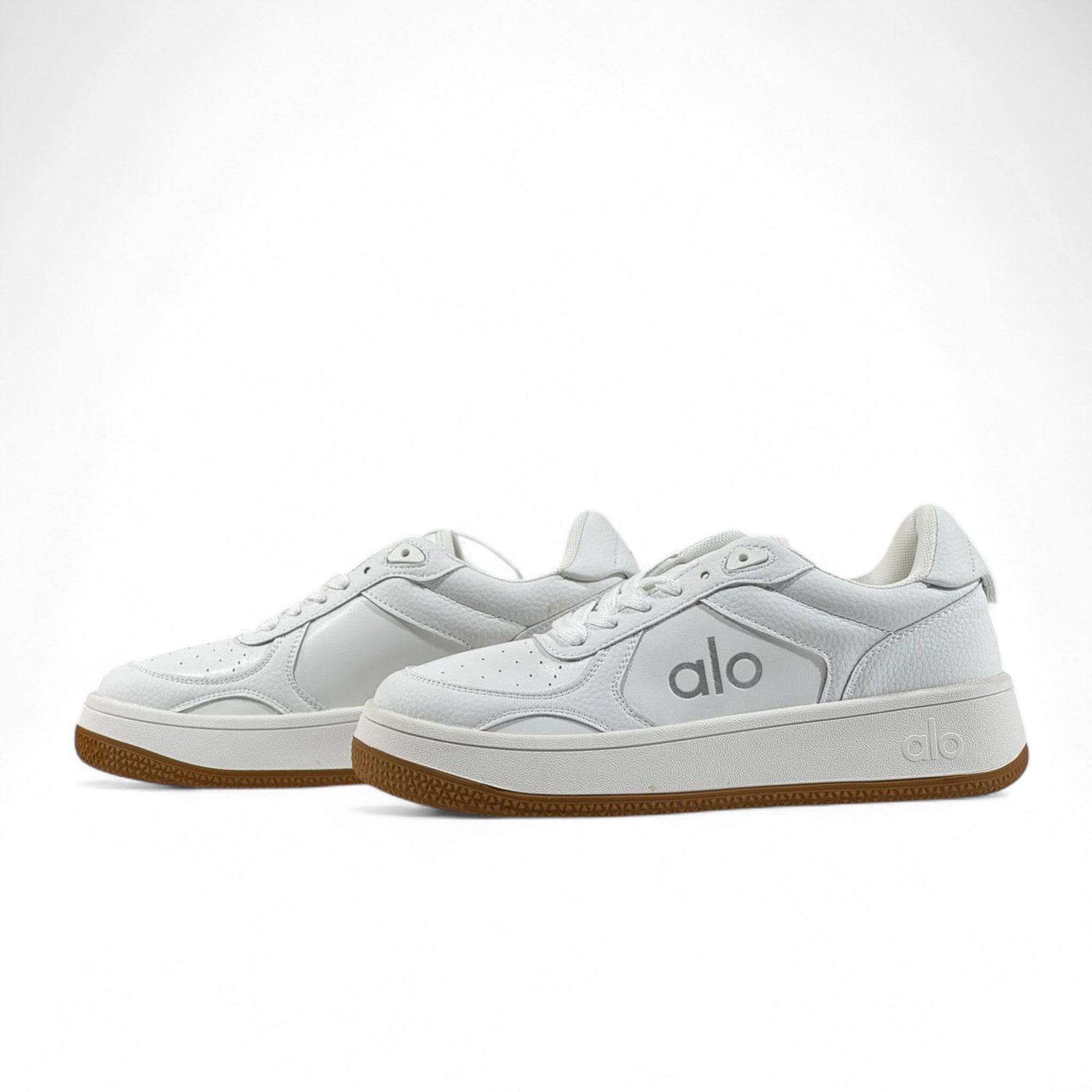 Alo White Leather Sneakers – Unisex with Gum Sole