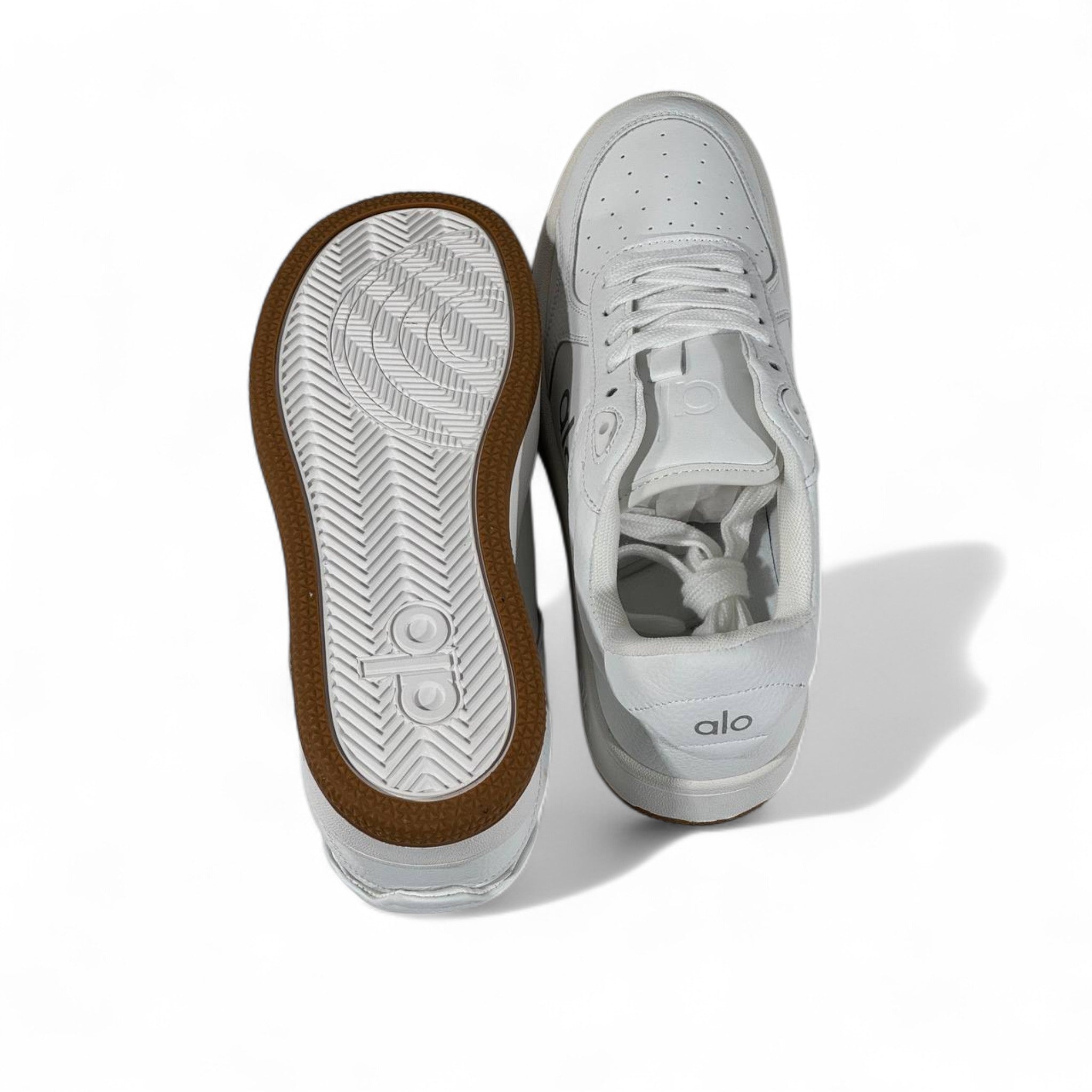 Alo White Leather Sneakers – Unisex with Gum Sole