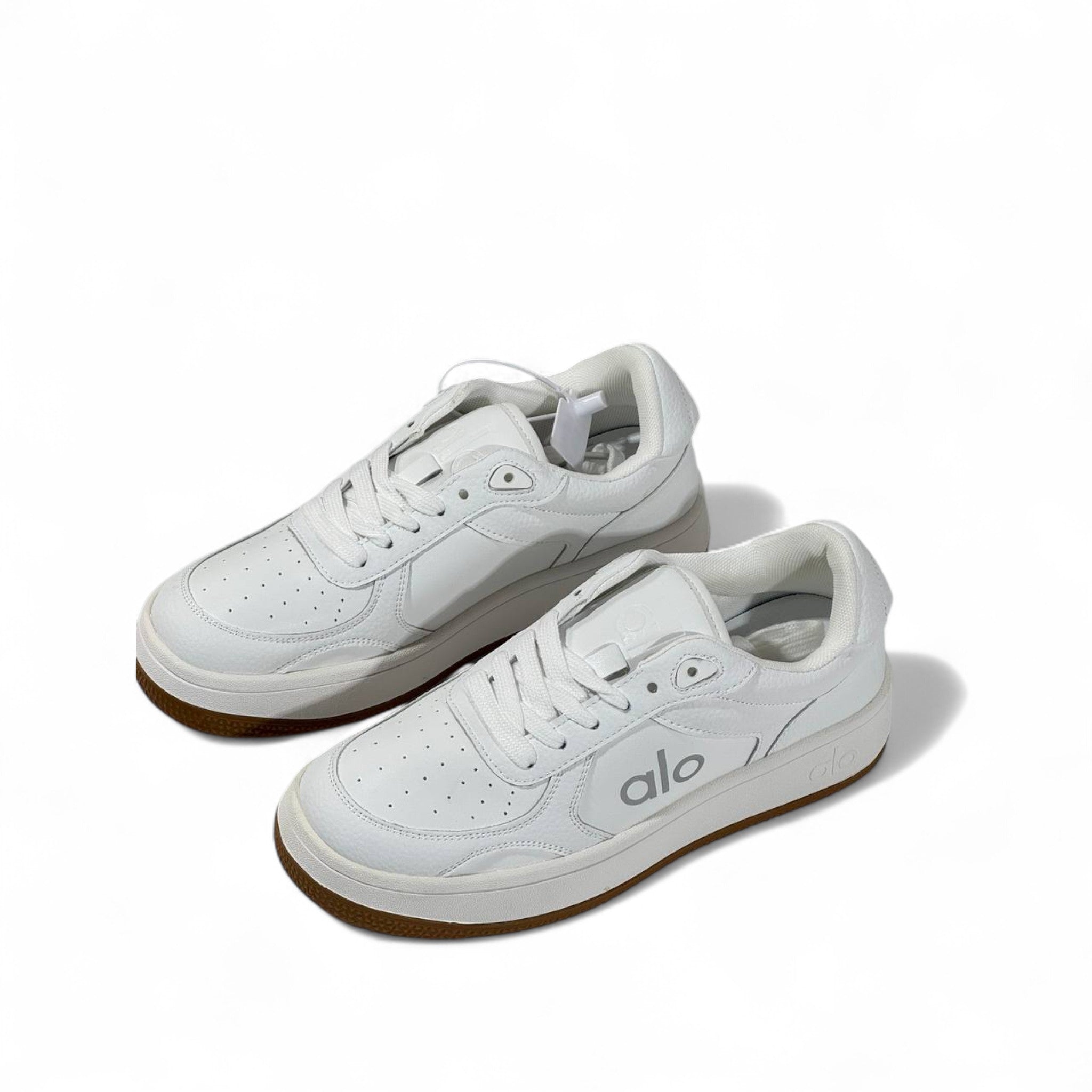 Alo White Leather Sneakers – Unisex with Gum Sole