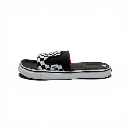 🏁🔴 Vans Checkerboard Slides – Black & White Red Accent Edition