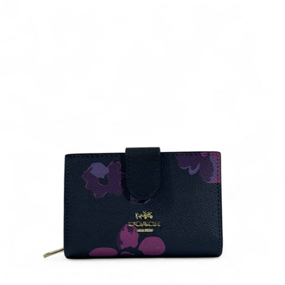 Coach Floral Print Compact Wallet 🌸✨ | Navy & Purple Elegance