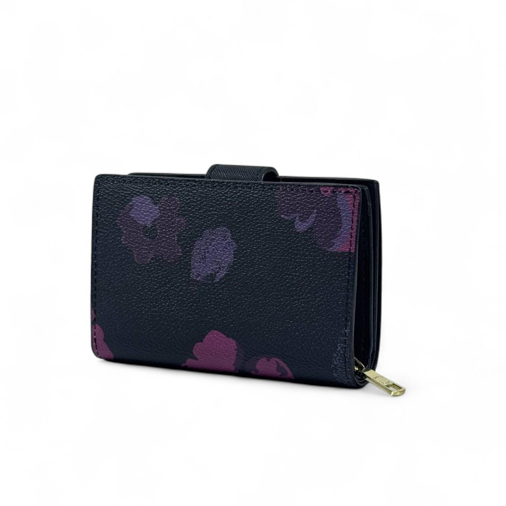 Coach Floral Print Compact Wallet 🌸✨ | Navy & Purple Elegance