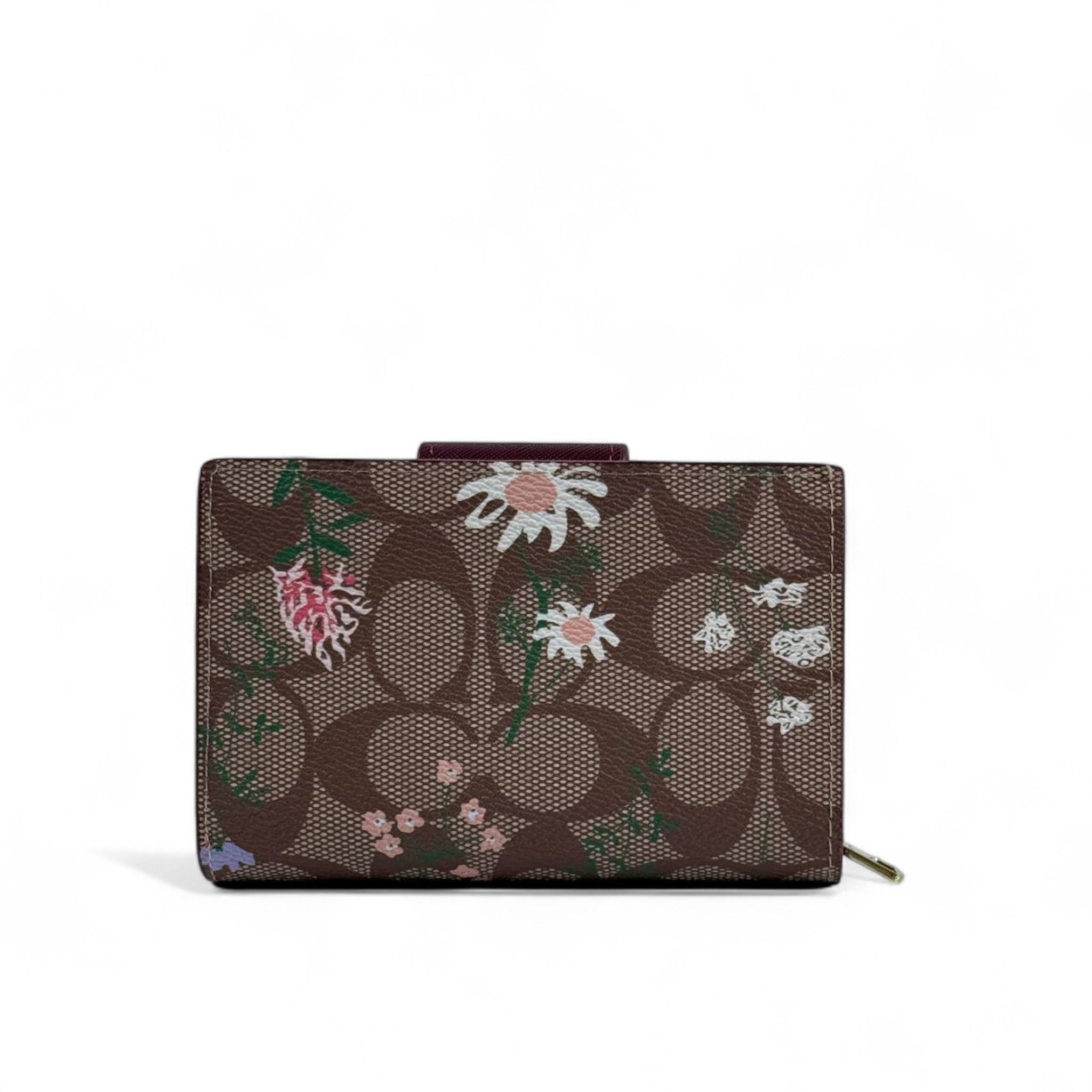 Coach Signature Floral Print Wallet 🌸🍷 | Brown with Burgundy Trim