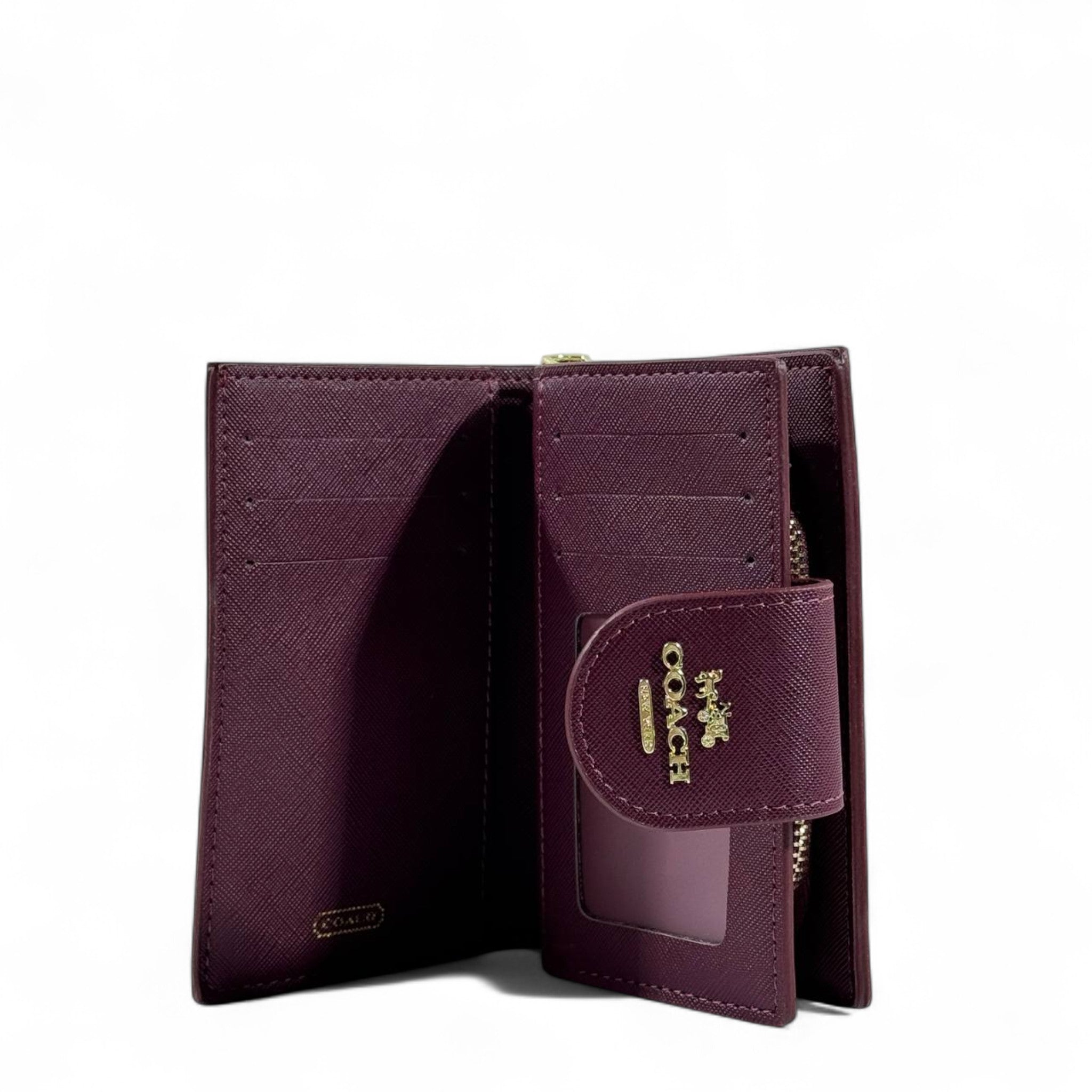 Coach Signature Floral Print Wallet 🌸🍷 | Brown with Burgundy Trim