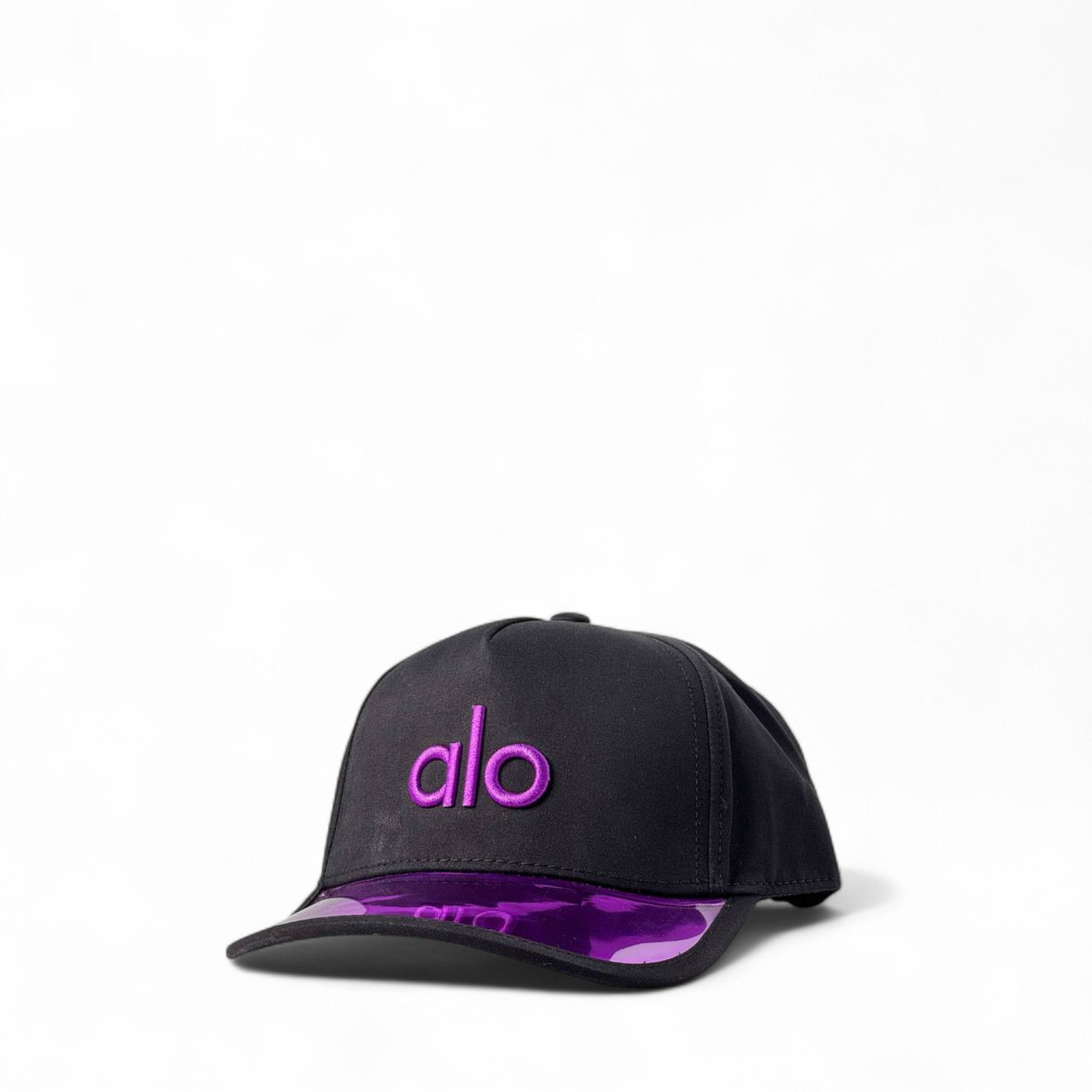 Alo Yoga Black Cap with Purple Logo & Glossy Brim 🖤💜✨