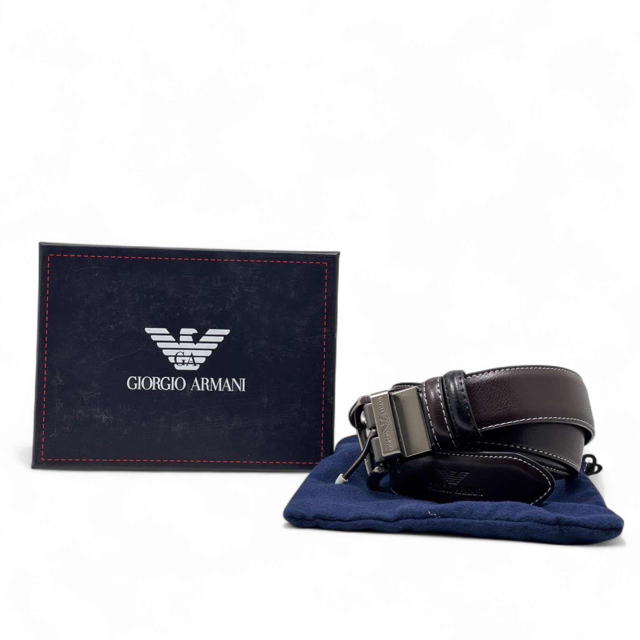Giorgio Armani Black Leather Belt for Men – Premium Designer Belt with Silver Buckle 🎩
