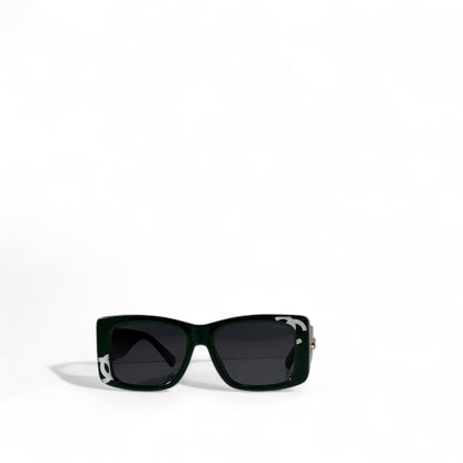 💚 CHANEL Green Square Sunglasses – Iconic Gold Logo with Silver Monogram Finish ✨🕶️