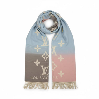 🧣 Louis Vuitton Gradient Monogram Scarf – Soft Pastel Luxury