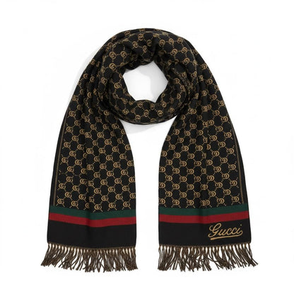 Gucci GG Supreme Monogram Scarf – Black Iconic Luxury 🖤✨