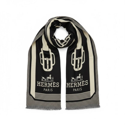 Hermès Paris Iconic Logo Scarf – Black Timeless Elegance 🖤✨
