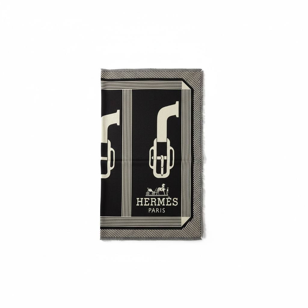 Hermès Paris Iconic Logo Scarf – Black Timeless Elegance 🖤✨