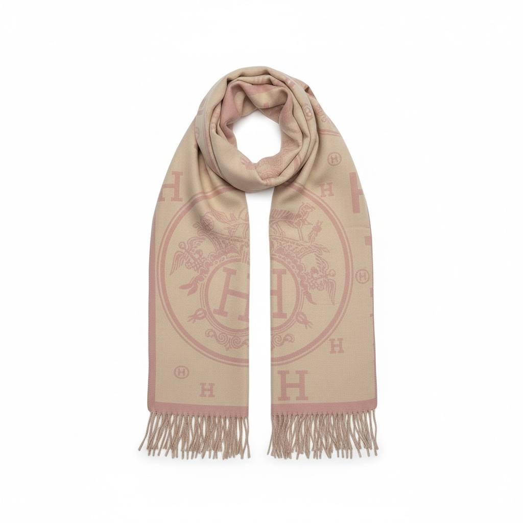 Hermès Iconic H Monogram Scarf – Blush Pink Parisian Luxury 🌸✨