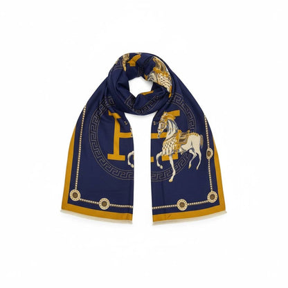 Hermès Cavalier Silk Scarf – Navy & Gold Iconic Elegance 🐎✨