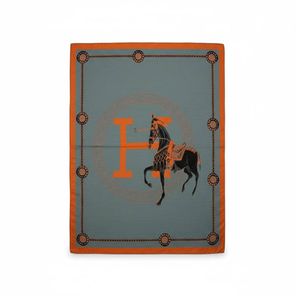 Hermès Equestrian H Scarf – Sage Green & Burnt Orange Luxury 🐎✨