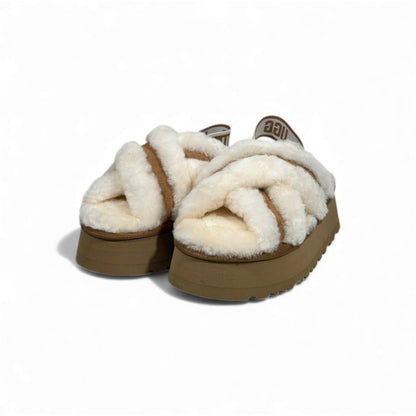 UGG Fluff Cross Platform Slippers – Cream Cloud Comfort 🤍✨