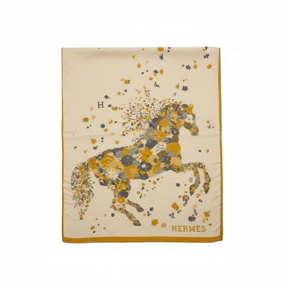 Hermès Floral Equestrian Scarf – Ivory & Golden Bloom Luxury 🤍✨