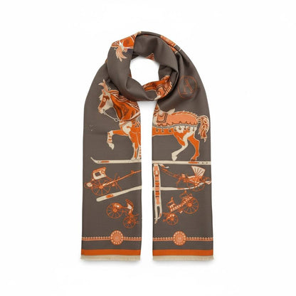 Hermès Equestrian Heritage Scarf – Mocha & Burnt Orange Elegance 🧡🤎