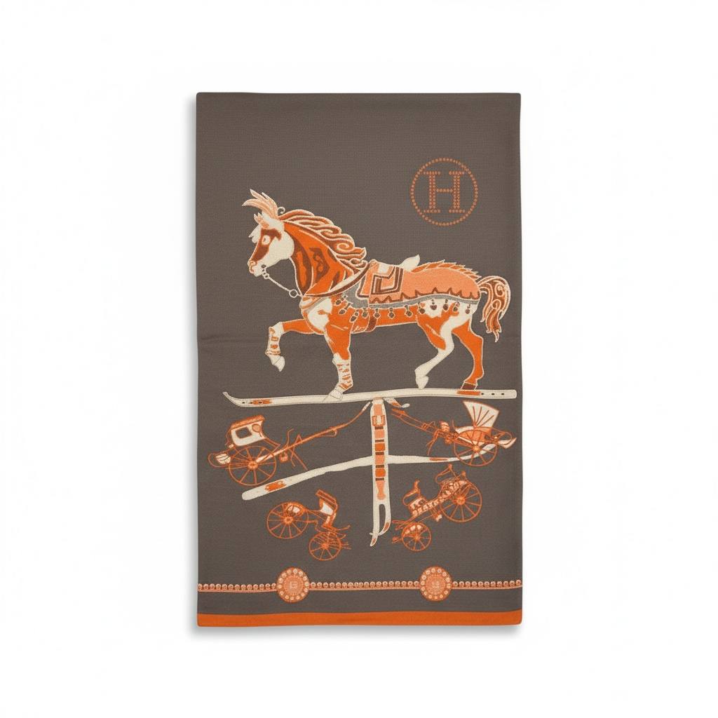 Hermès Equestrian Heritage Scarf – Mocha & Burnt Orange Elegance 🧡🤎