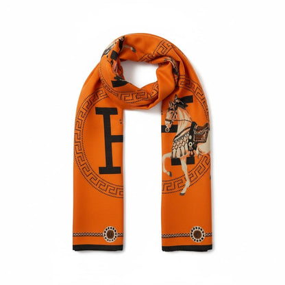Hermès Iconic Horse Silk Scarf – Orange Statement Edition 🐎🧡