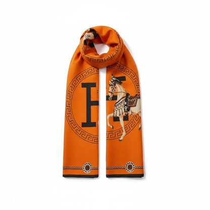 Hermès Iconic Horse Silk Scarf – Orange Statement Edition 🐎🧡