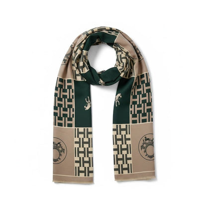Hermès Signature H Scarf – Olive Green & Taupe Luxury Edition 🤍💚