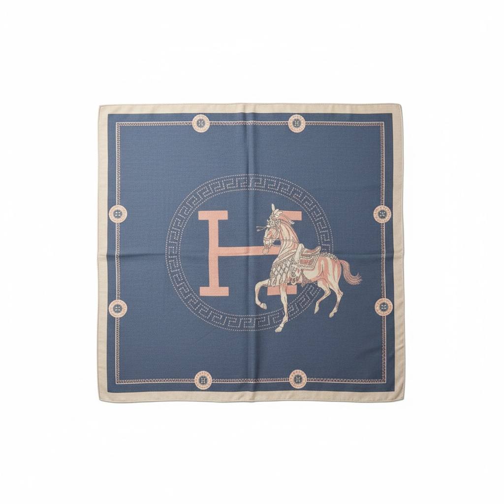 Hermès Signature Horse Scarf – Dusty Blue & Blush Edition 🤍🐎