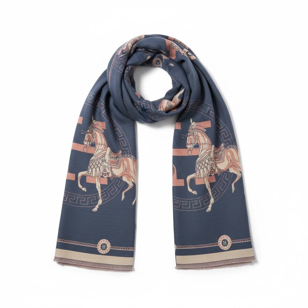 Hermès Signature Horse Scarf – Dusty Blue & Blush Edition 🤍🐎