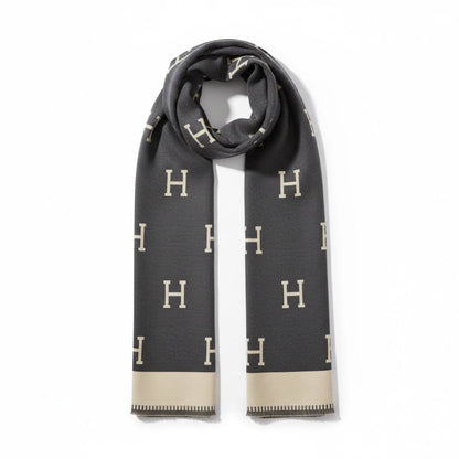 Hermès Classic H Monogram Scarf – Dark Grey | Single Face