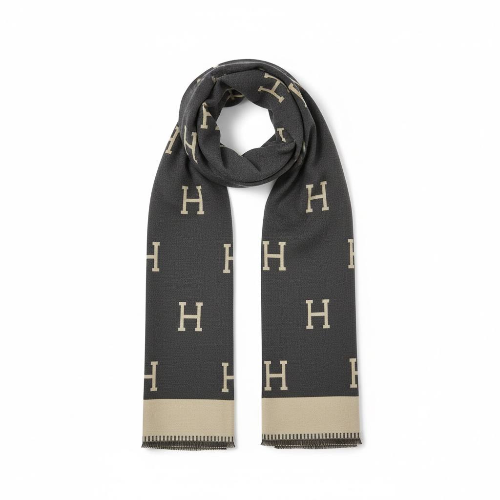 Hermès Classic H Monogram Scarf – Dark Grey | Single Face