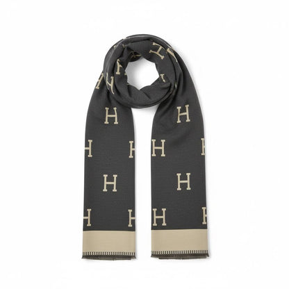 Hermès Classic H Monogram Scarf – Dark Grey | Single Face