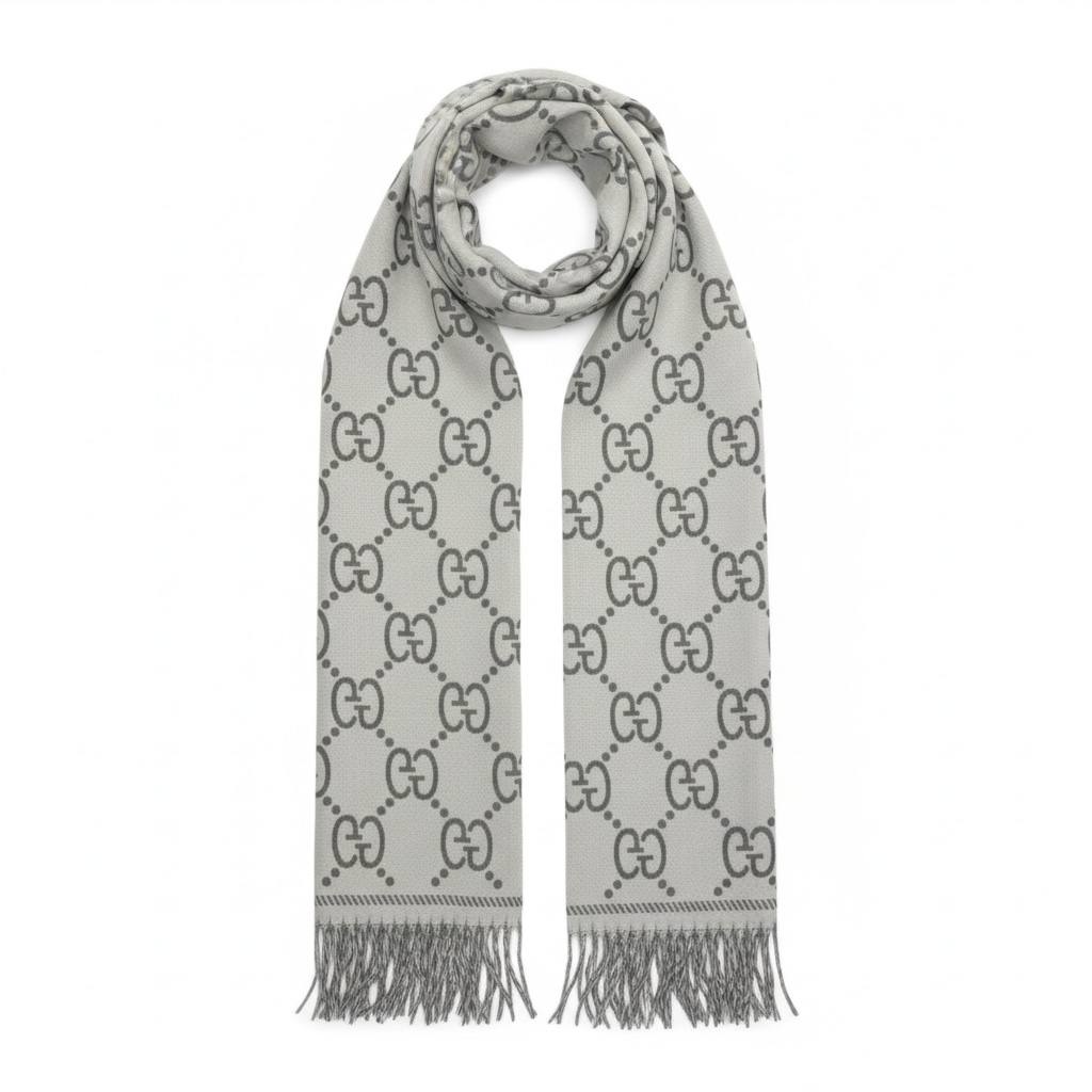 🧣 Gucci GG Monogram Scarf ✨ | Classic Grey Luxury
