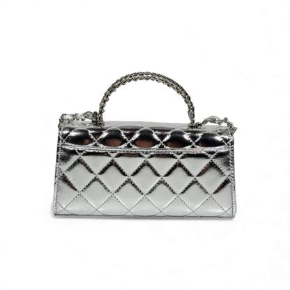 🤍 Chanel Quilted Patent Top-Handle Bag 🪞✨ | Silver Luxe Edition