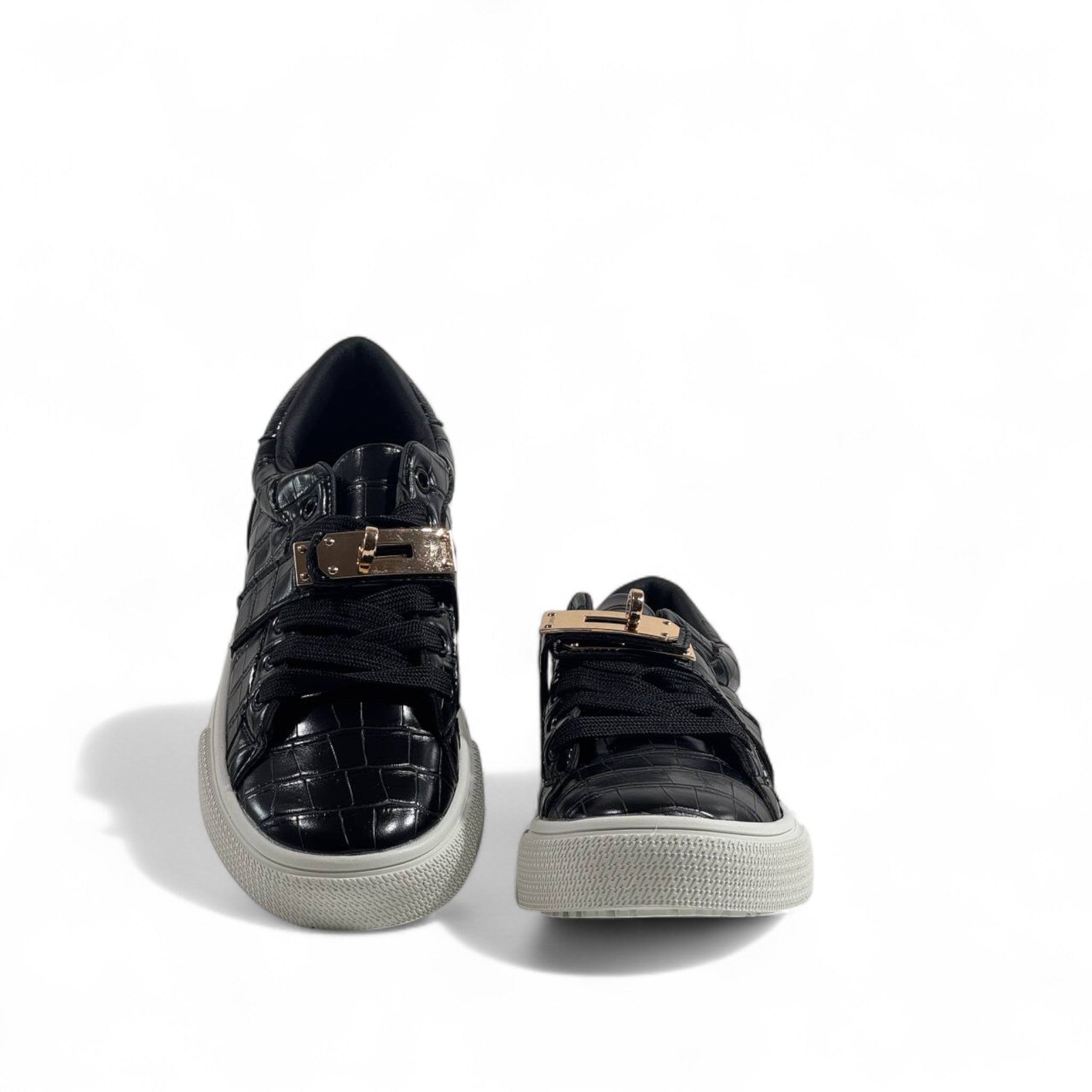 Hermès Black Croc-Embossed Luxury Sneakers with Gold Hardware