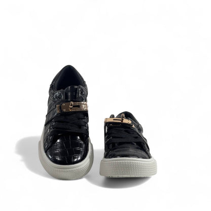 Hermès Black Croc-Embossed Luxury Sneakers with Gold Hardware