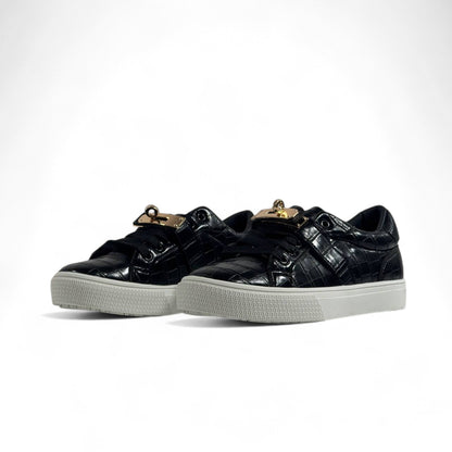 Hermès Black Croc-Embossed Luxury Sneakers with Gold Hardware