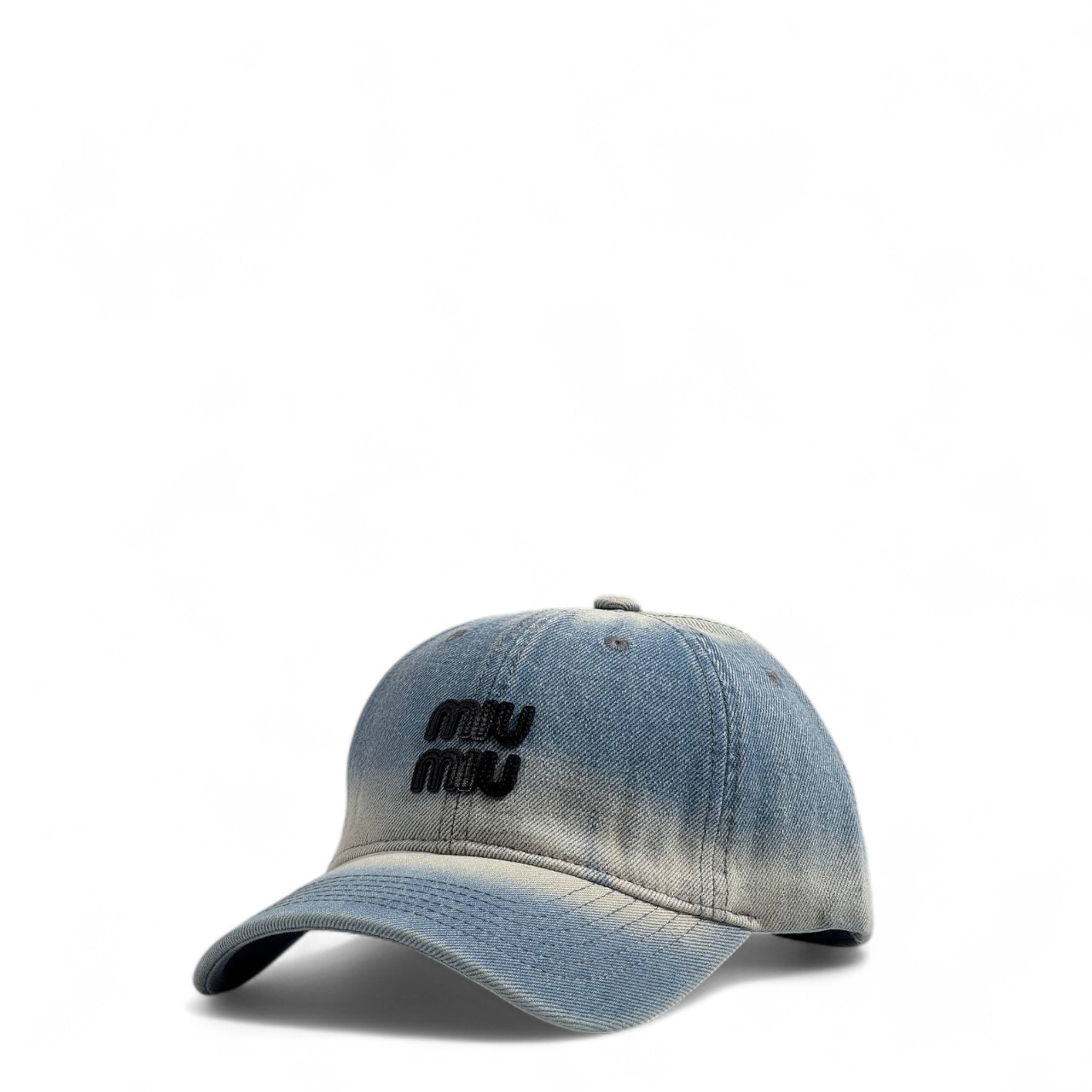 Miu Miu Washed Denim Cap – Faded Blue with Black Logo 🧢💙✨