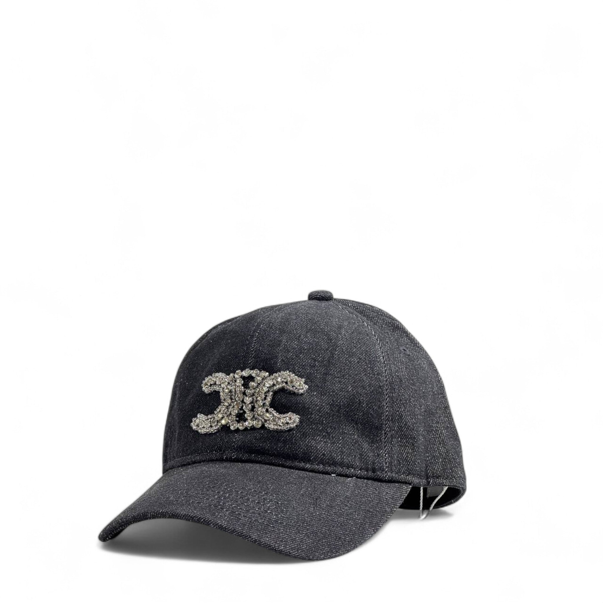 Celine Black Denim Crystal Triomphe Cap – Luxury Streetwear Sparkle ✨🖤